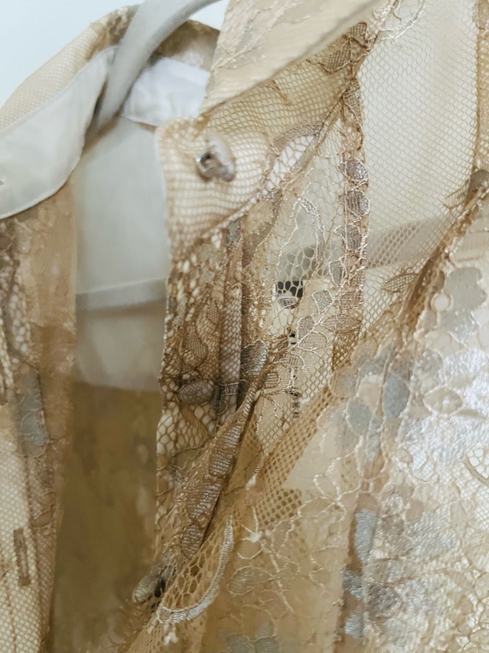 Maeve Anthropologie Sheer Lace Button-Down Shirt in Beige - Picture 3 of 7